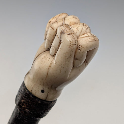 英国アンティーク ボーン製 握りこぶし型丸ハンドル ステッキ 杖 85cm