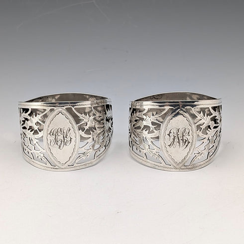 1912 British antique sterling silver D-shaped napkin rings, pair, 56g, Fenton Brothers