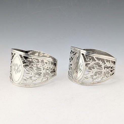 1912 British antique sterling silver D-shaped napkin rings, pair, 56g, Fenton Brothers