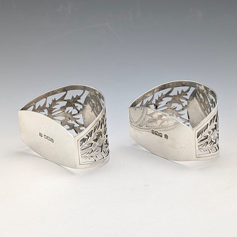 1912 British antique sterling silver D-shaped napkin rings, pair, 56g, Fenton Brothers