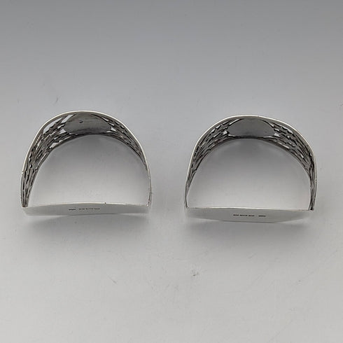 1912 British antique sterling silver D-shaped napkin rings, pair, 56g, Fenton Brothers