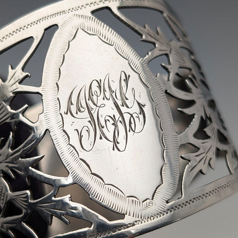 1912 British antique sterling silver D-shaped napkin rings, pair, 56g, Fenton Brothers