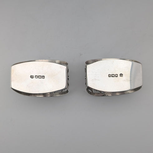 1912 British antique sterling silver D-shaped napkin rings, pair, 56g, Fenton Brothers