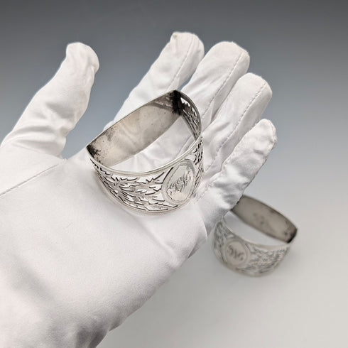 1912 British antique sterling silver D-shaped napkin rings, pair, 56g, Fenton Brothers