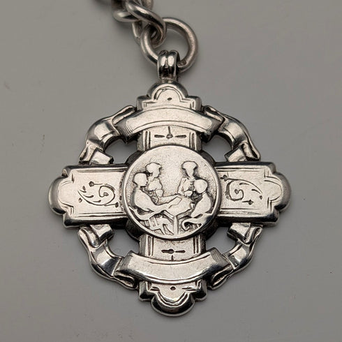 約 1890 年英國古董純銀阿爾伯特鏈,65 克純銀獎章錶鏈