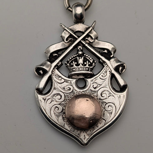 約 1900 年英國古董純銀阿爾伯特鏈 52 克純銀獎章鏈