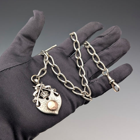 約 1900 年英國古董純銀阿爾伯特鏈 52 克純銀獎章鏈