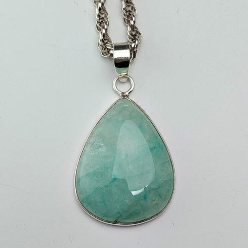 復古綠色天河石和純銀吊墜,搭配純銀項鍊