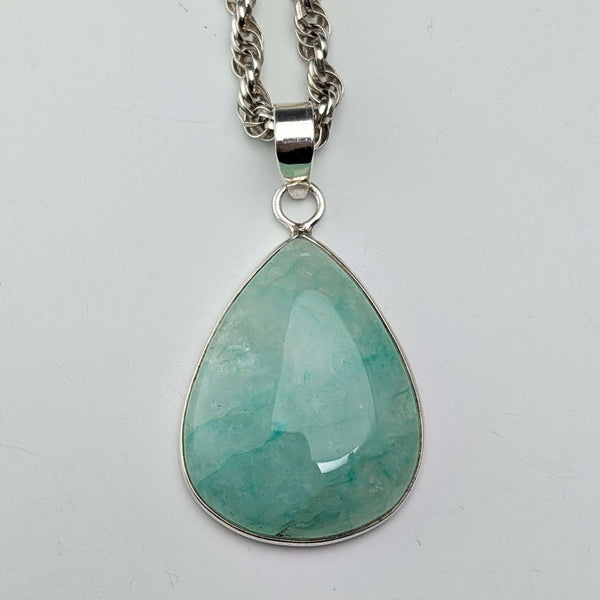 Vintage green amazonite and sterling silver pendant with sterling silver necklace
