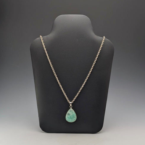 復古綠色天河石和純銀吊墜,搭配純銀項鍊