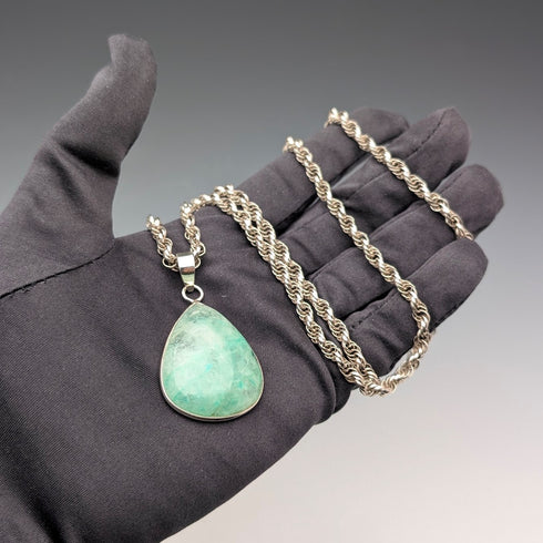 復古綠色天河石和純銀吊墜,搭配純銀項鍊
