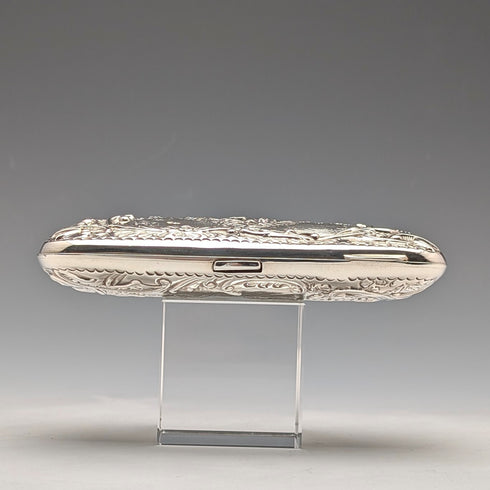 1899年 英国アンティーク 純銀製 シガレットケース 細密浮彫装飾 102g Henry Matthews