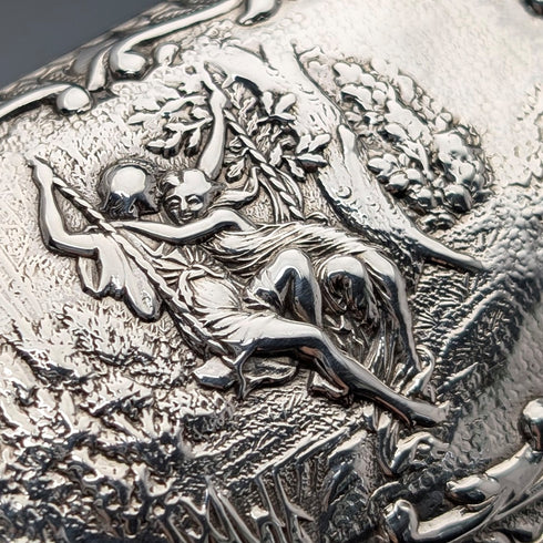 1899年 英国アンティーク 純銀製 シガレットケース 細密浮彫装飾 102g Henry Matthews