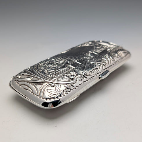 1899年 英国アンティーク 純銀製 シガレットケース 細密浮彫装飾 102g Henry Matthews