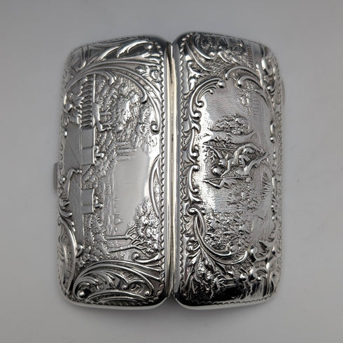 1899年 英国アンティーク 純銀製 シガレットケース 細密浮彫装飾 102g Henry Matthews