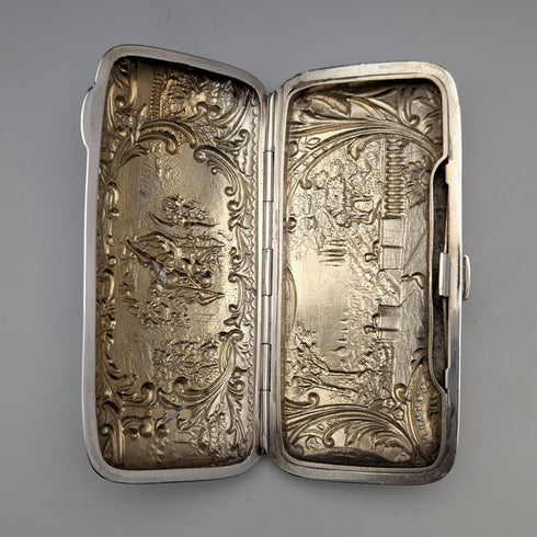 1899年 英国アンティーク 純銀製 シガレットケース 細密浮彫装飾 102g Henry Matthews