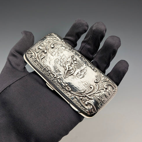 1899年 英国アンティーク 純銀製 シガレットケース 細密浮彫装飾 102g Henry Matthews