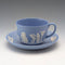 Vintage British Wedgwood Jasperware cup and saucer in pale blue