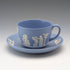 Vintage British Wedgwood Jasperware cup and saucer in pale blue