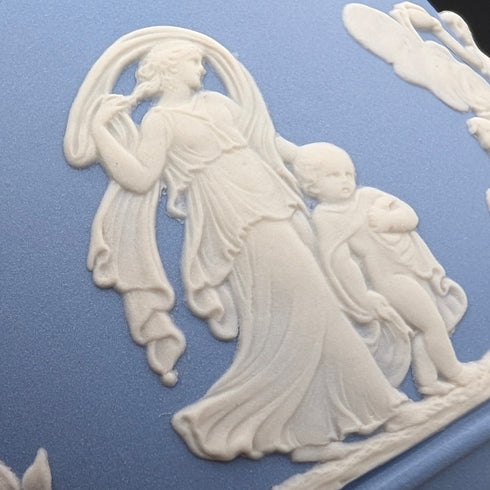 Vintage British Wedgwood Jasperware cup and saucer in pale blue