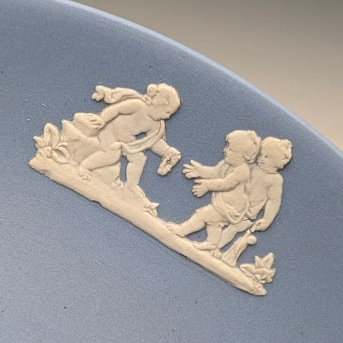 Vintage British Wedgwood Jasperware cup and saucer in pale blue