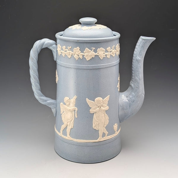 Vintage British Jasperware Coffee Pot in Pale Blue