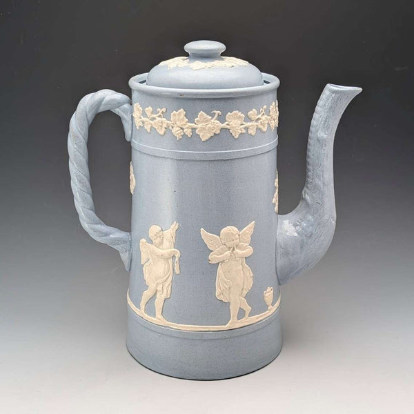 Vintage British Jasperware Coffee Pot in Pale Blue
