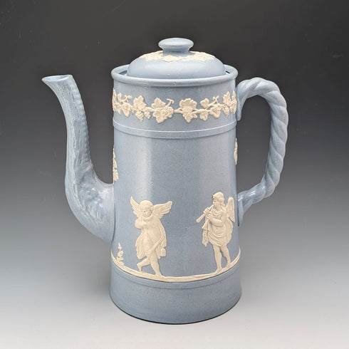 Vintage British Jasperware Coffee Pot in Pale Blue