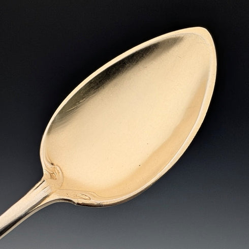 1900 British antique gold plated sterling silver tea spoons set of 12, total 218g, case included, George Bedingham