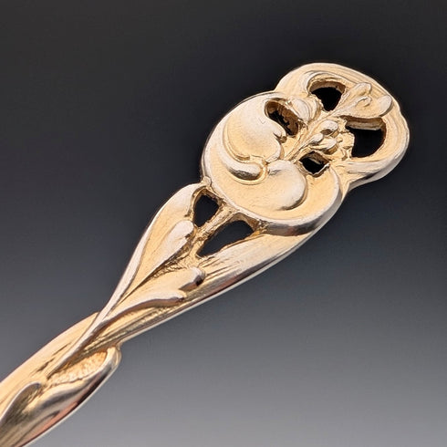 1900 British antique gold plated sterling silver tea spoons set of 12, total 218g, case included, George Bedingham