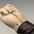Antique British bone fist-shaped round handle walking stick, 85cm