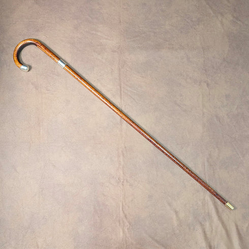 1925年 英国アンティーク 茶軸 曲がりハンドル 純銀装飾 軽量ステッキ 杖 86cm C&S
