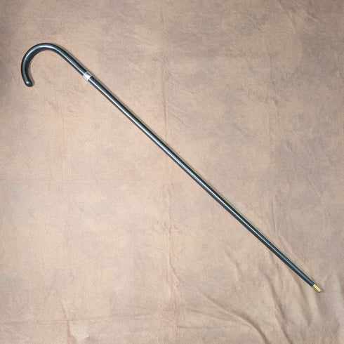 1933 British vintage black shaft, curved handle, pure silver decoration, lightweight walking stick, 94cm, M&T Ltd