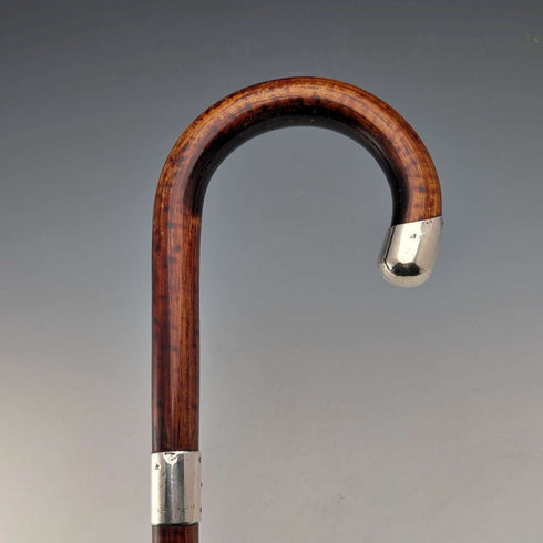 1925 英國古董棕色手柄,彎曲手柄,純銀裝飾,輕便手杖,86厘米,C&S