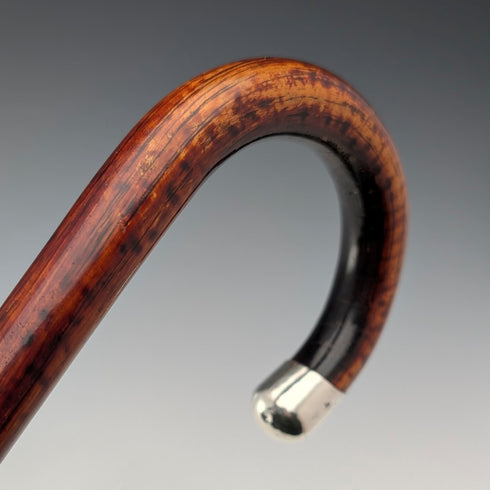 1925年 英国アンティーク 茶軸 曲がりハンドル 純銀装飾 軽量ステッキ 杖 86cm C&S