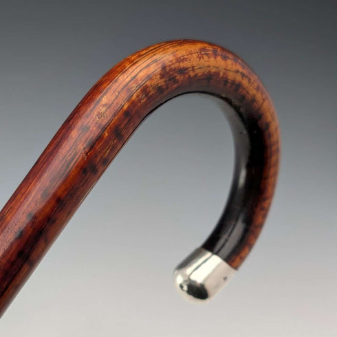 1925 英國古董棕色手柄,彎曲手柄,純銀裝飾,輕便手杖,86厘米,C&S