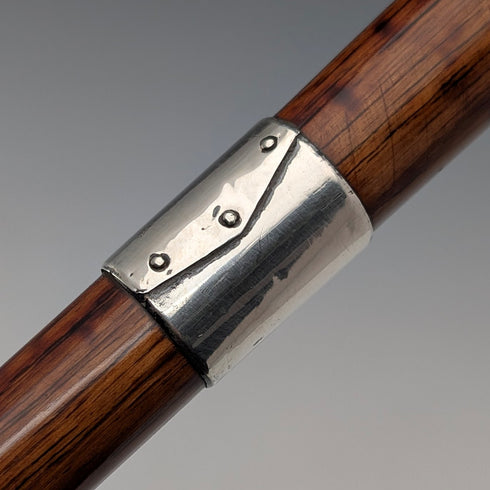 1925年 英国アンティーク 茶軸 曲がりハンドル 純銀装飾 軽量ステッキ 杖 86cm C&S