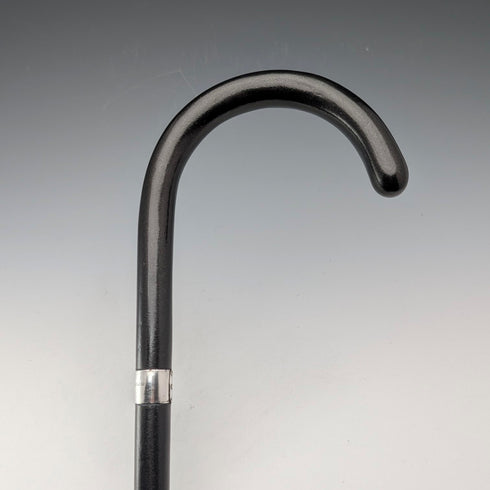 1933 British vintage black shaft, curved handle, pure silver decoration, lightweight walking stick, 94cm, M&T Ltd