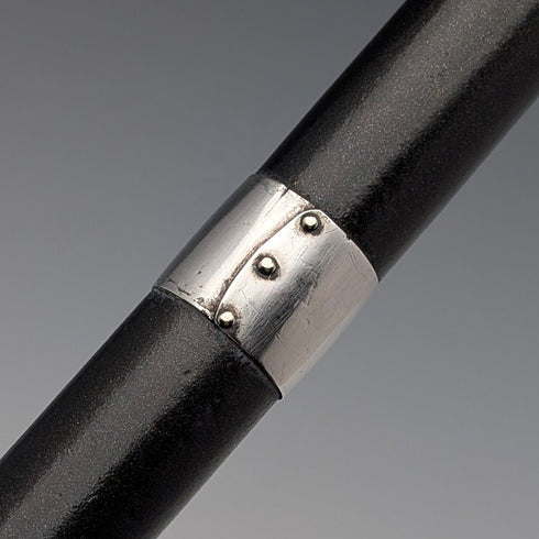 1933 British vintage black shaft, curved handle, pure silver decoration, lightweight walking stick, 94cm, M&T Ltd