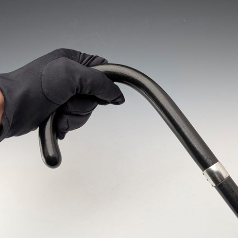 1933 British vintage black shaft, curved handle, pure silver decoration, lightweight walking stick, 94cm, M&T Ltd