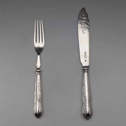 Circa 1905 British antique pure silver cutlery pair, total weight 71g, William Hutton