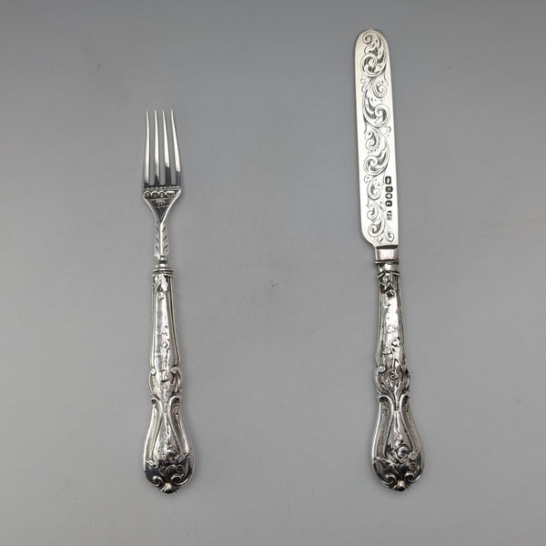 Circa 1851 British antique pure silver christening cutlery, total weight 34g, James Collins