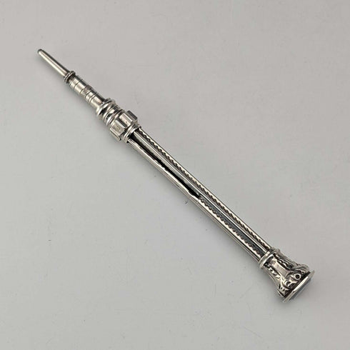 Circa 1910 Antique Silver Push-Pull Pencil 54-71mm White Stone
