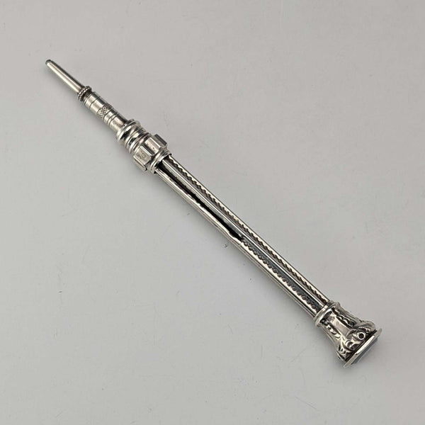 Circa 1910 Antique Silver Push-Pull Pencil 54-71mm White Stone