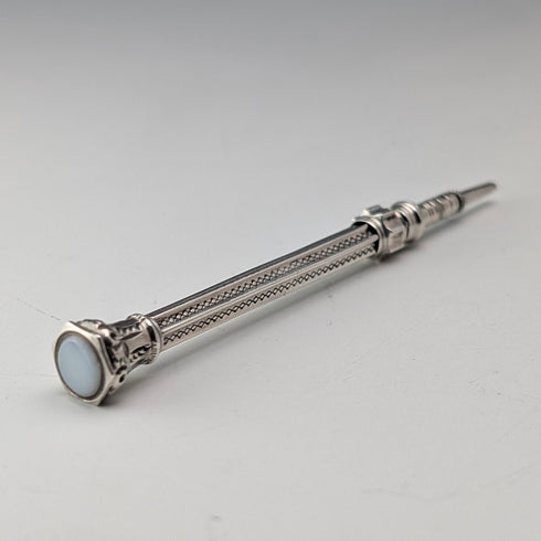 Circa 1910 Antique Silver Push-Pull Pencil 54-71mm White Stone