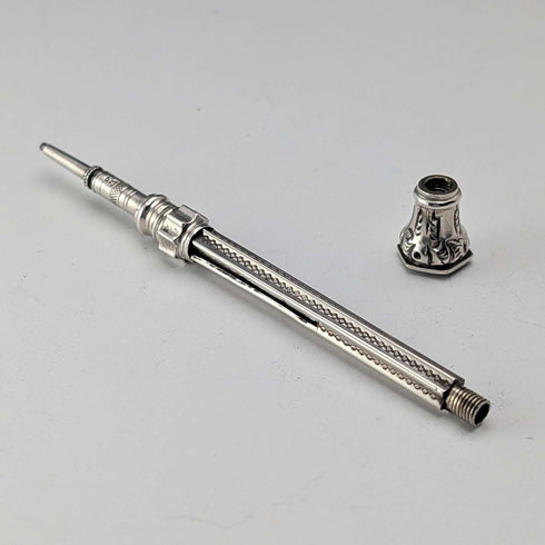 Circa 1910 Antique Silver Push-Pull Pencil 54-71mm White Stone