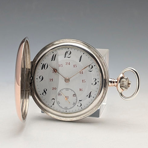 German antique Junghans mechanical pocket watch, silver side hunter case, in good working order