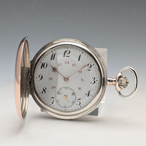 German antique Junghans mechanical pocket watch, silver side hunter case, in good working order