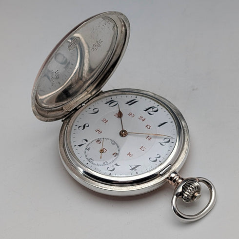 German antique Junghans mechanical pocket watch, silver side hunter case, in good working order