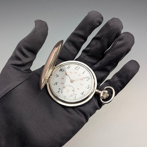 German antique Junghans mechanical pocket watch, silver side hunter case, in good working order
